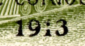 Nicaragua stamps 1913 surcharges Locomotive 5c/50c Broken '1' in '1913 variety detail